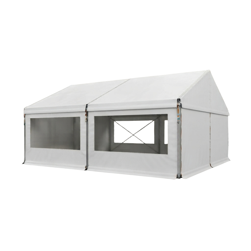 • • Hale namiotowe Bydgoszcz – wielka biała hala namiotowa 10x10m przygotowana pod bankiet w plenerze.