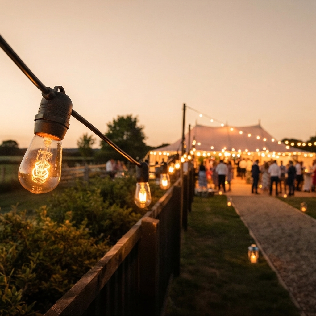• Profesjonalne oświetlenie eventowe i girlandy świetlne w namiocie Garden Party Bydgoszcz